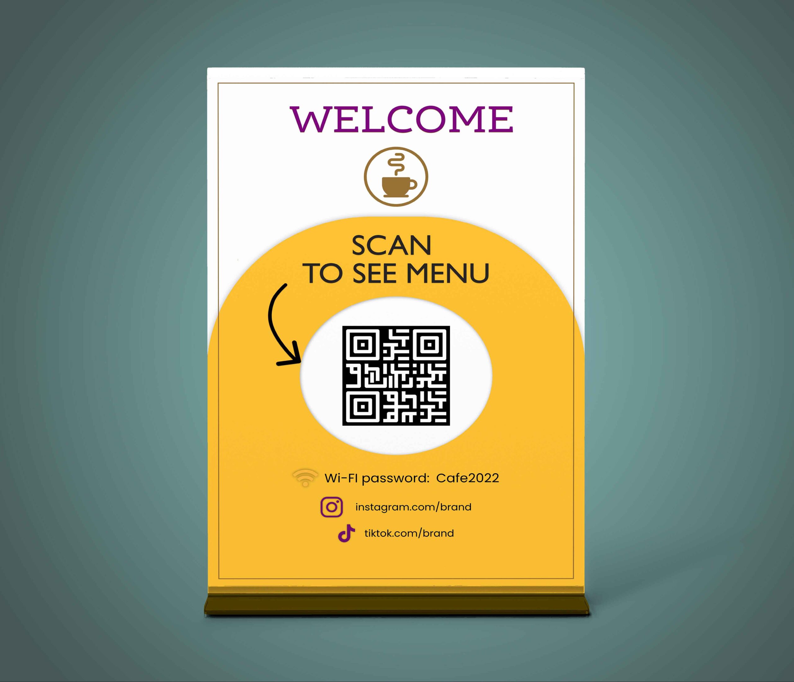 Table top sign with a qr code menu